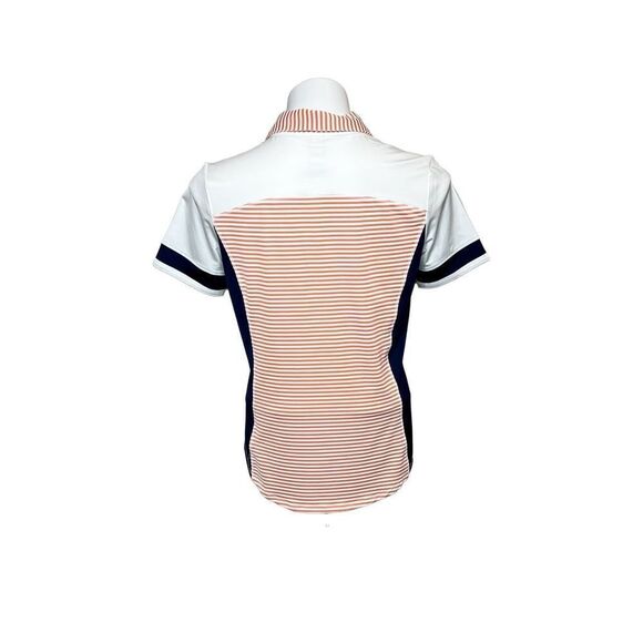 Lole blue, orange and white striped and color block performance polo size S - Picture 4 of 16